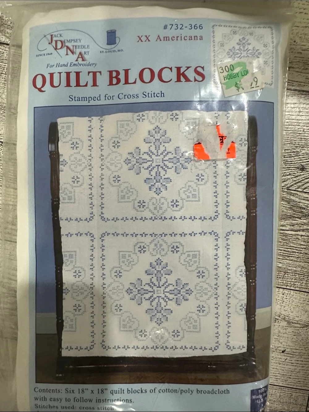 Stamped Cross-Stitch Quilt Blocks - White with Blue Pattern